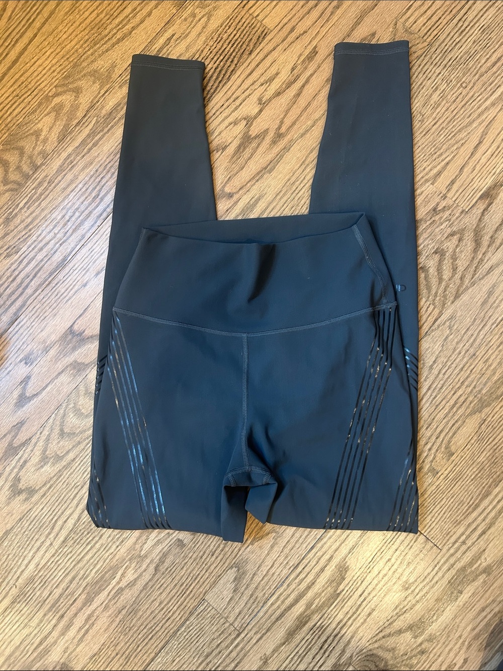 ALO Yoga Black High-Waist Athletic Shorts with Laser-Cut Stripe Detail